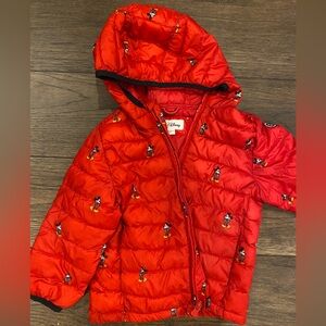 Disney Mickey Mouse red puffer with hood. Size 3